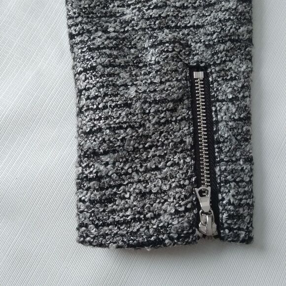 H&M Women's 8 Metallic Silver Heavyweight Boucle Tweed Zip Up Motorcycle Jacket - Picture 7 of 15